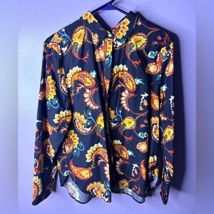 Chico’s Paisley Button Front Blouse Boho Retro Fall Festival Chic Women’s 14